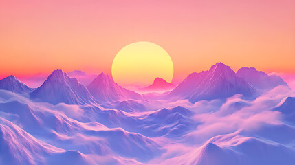 Sunset over snowcapped mountains majestic winter landscape digital painting