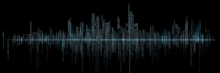 Fototapeta premium Abstract Digital Cityscape with Binary Code Aesthetic
