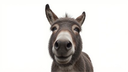 Fototapeta premium Generative AI, close-up of a gray donkey with soulful eyes against white background