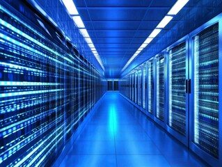 Obraz premium Explore the Futuristic Data Center with Holographic Firewalls