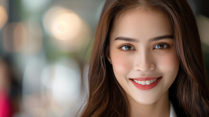 Fototapeta premium A confident young female worker in a sleek suit exudes professionalism and determination in her freshman role.