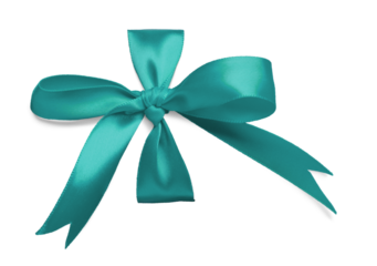 Teal Silk Ribbon Tied in a Bow Ready for Your Present. Transparent PNG.