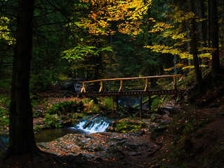 Bridge over river Opava with stones in Jeseniky mountains