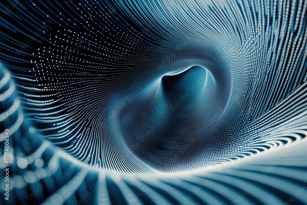 Aufkleber An intricate network of blue and white lines forms a dynamic 3D pattern, showcasing a blend of shapes and textures in an abstract style. Generative AI
