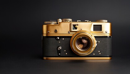 Vintage gold camera on black
