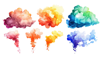 Colorful Watercolor Clouds in a Vibrant Rainbow Collection Generative AI