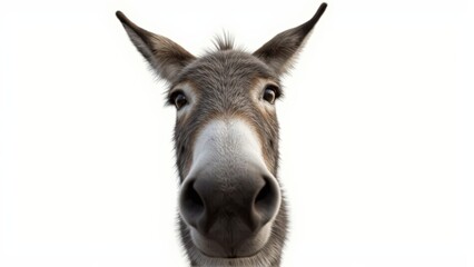 Fototapeta premium Generative AI, close-up of a gray donkey with soulful eyes against white background
