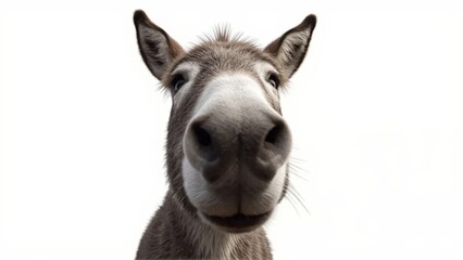 Obraz premium Generative AI, close-up of a gray donkey with soulful eyes against white background