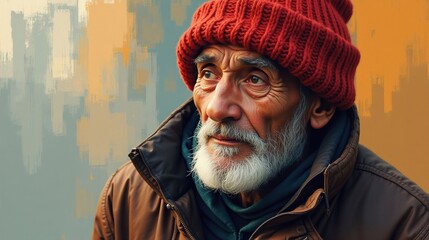 Cozy Elderly Gentleman in Warm Winter Attire