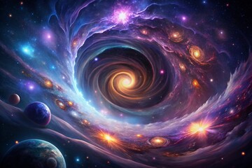 Obraz premium Abstract Illustration of Dark Matter and Dark Energy, Capturing Cosmic Mysteries and Theories of the Universe in a Vivid and Engaging Visual Representation for Scientific Exploration