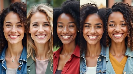 Mosaic collage of female businesswomen of multiethnic face and different ages, portraits women
