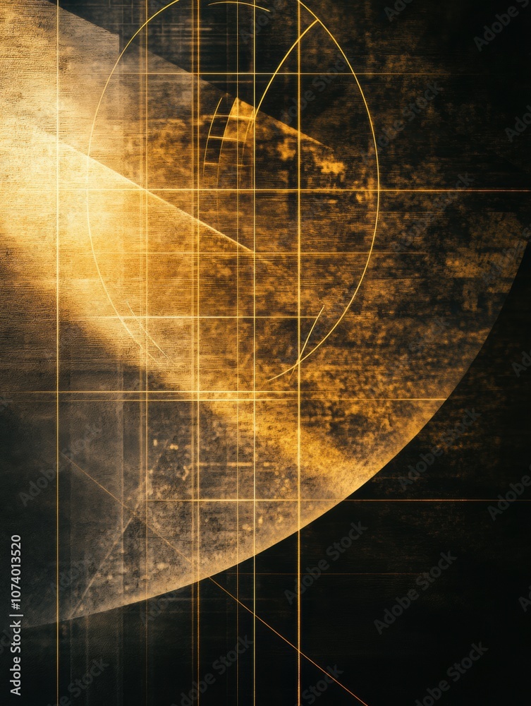 Poster Light gently illuminates geometric shapes against a shadowy backdrop, creating a stunning visual effect typical of late evening. Generative AI