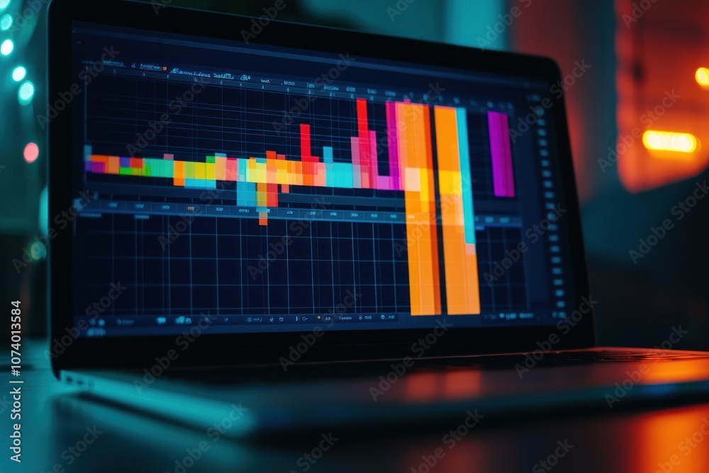 Poster a laptop screen displays a colorful audio spectrum