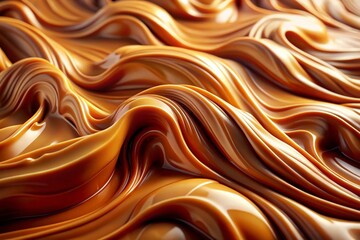 Abstract Wavy Caramel Pattern with Milk Toffee Texture in a Surreal Photography Style for Creative Background Designs and Liquid Sauce Illustrations