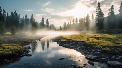 Fototapeta premium Misty River in the Forest