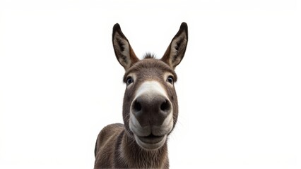 Fototapeta premium Generative AI, close-up of a gray donkey with soulful eyes against white background