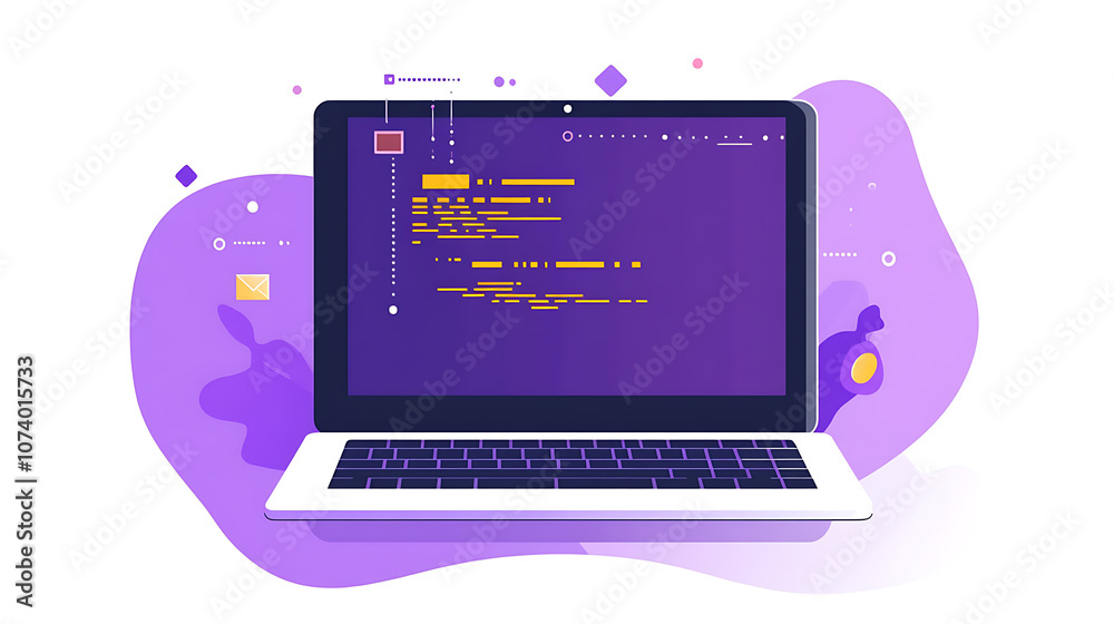 Poster a laptop with abstract code lines on the screen, symbolizing the concept of learning to code, ideal 