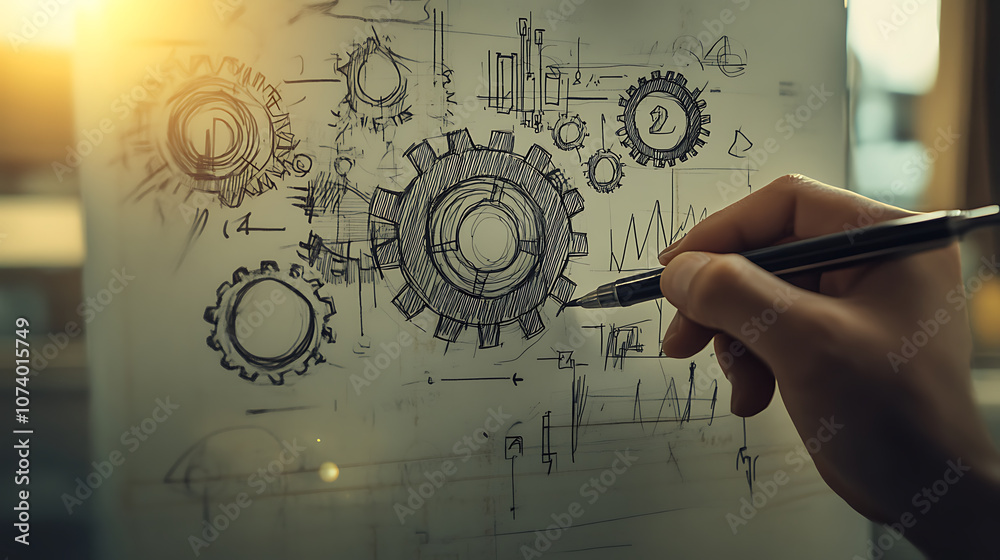 Leinwandbilder a hand-drawn doodle illustrating a machine with gears, symbolizing the concept of functions in progr