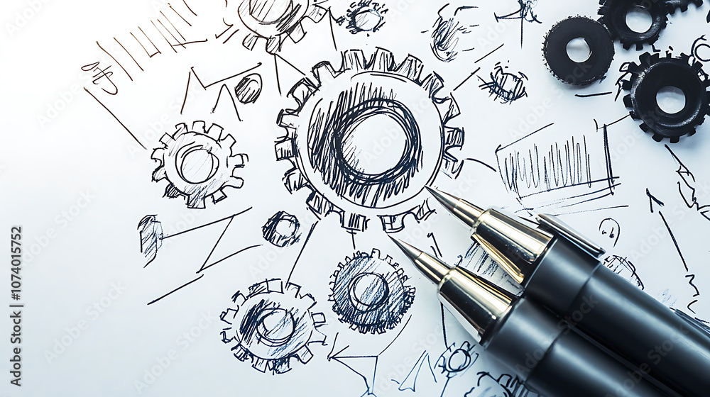 Aufkleber A hand-drawn doodle illustrating a machine with gears, symbolizing the concept of functions in programming, This visual metaphor captures the mechanical precision and logic of coding functions