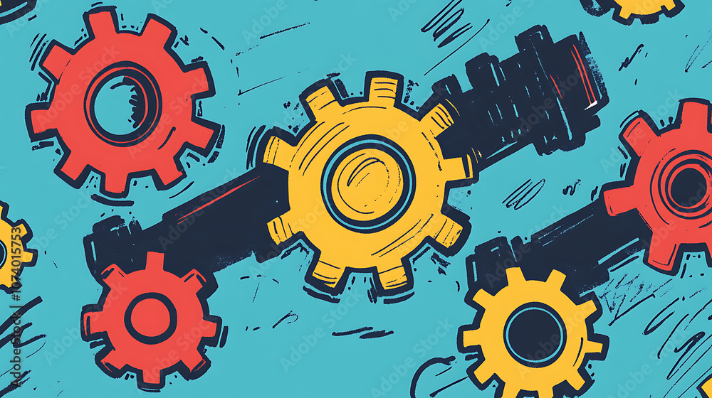 Fototapete a hand-drawn doodle illustrating a machine with gears, symbolizing the concept of functions in progr