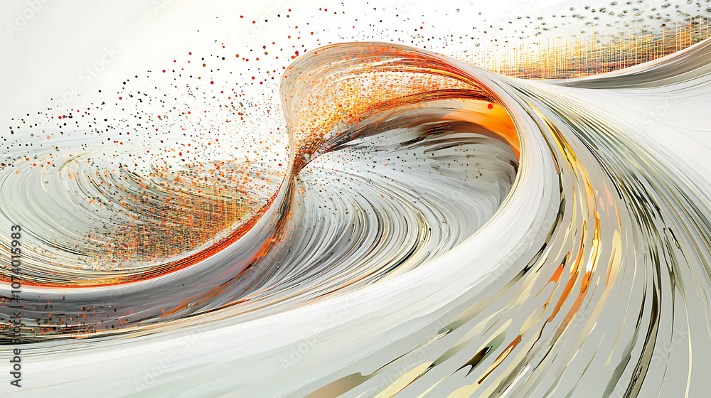 Poster A modern, abstract digital art piece featuring two curved lines with multiple color streaks and dots, representing the flow of big data