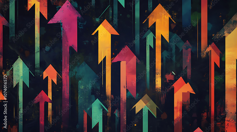Aufkleber a simple and elegant illustration of colorful arrows moving in different directions, representing th