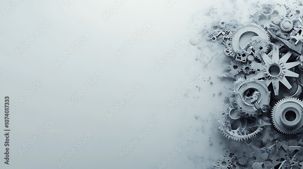 Poster abstract background with gears and technological elements, gray color on white paper