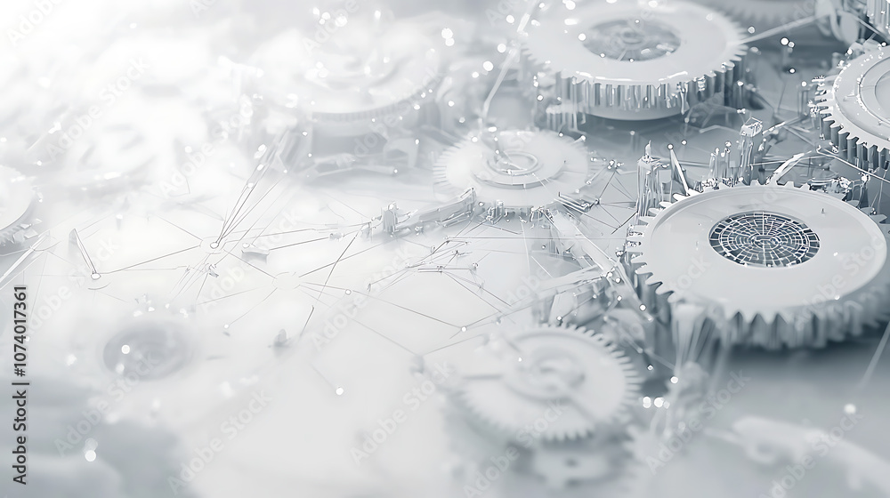 Leinwandbilder abstract background with gears and technology elements in gray color on white paper