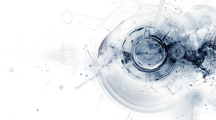 Abstract background with gears and technology elements in gray color on white paper