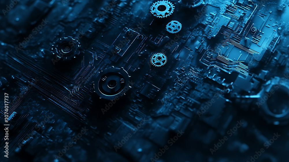 Poster Abstract blue arrow background with digital grid and light effect for technology concept design