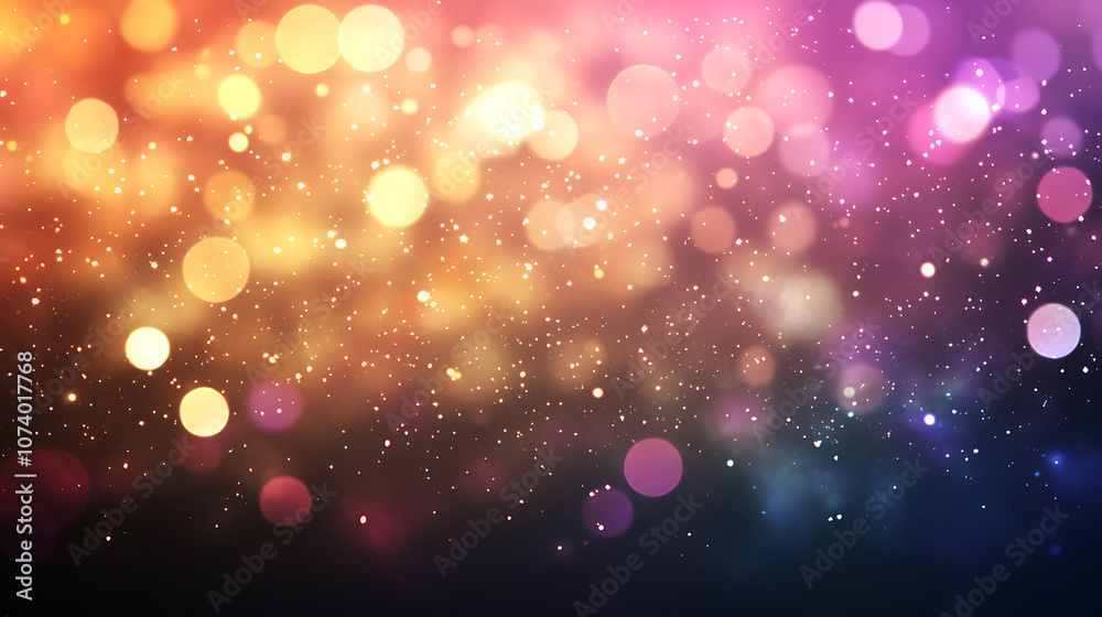 Aufkleber Abstract blurred cityscape background with fireworks in the sky Blurred panoramic view of night metropolis with sparkling lights and firework display