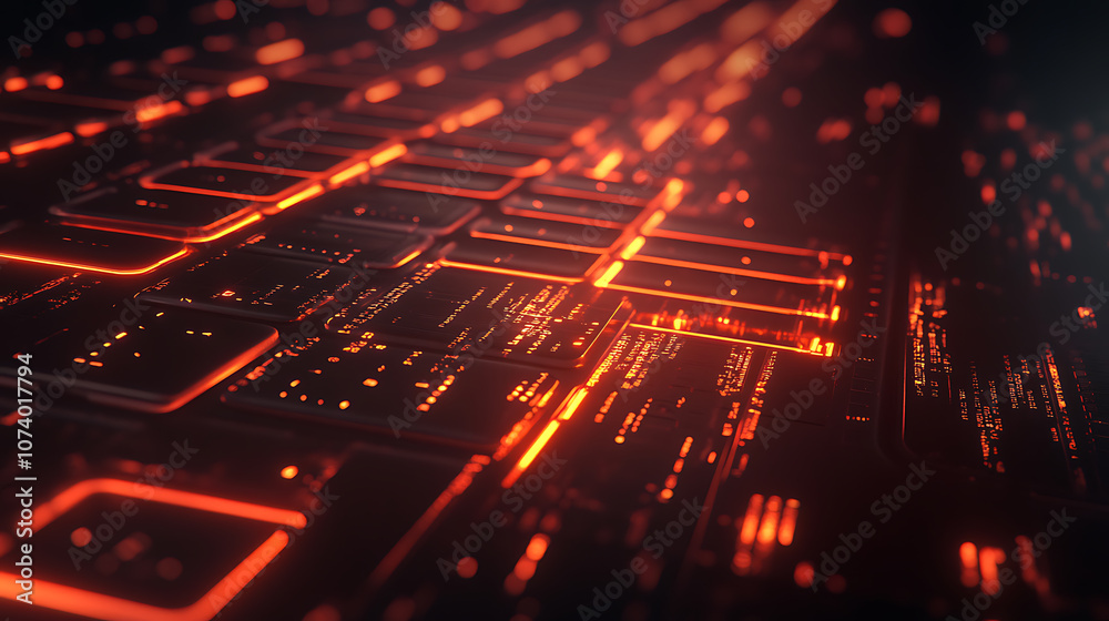 Poster Abstract code lines on a screen with a glowing keyboard, representing the concept of learning to code in a modern, digital environment