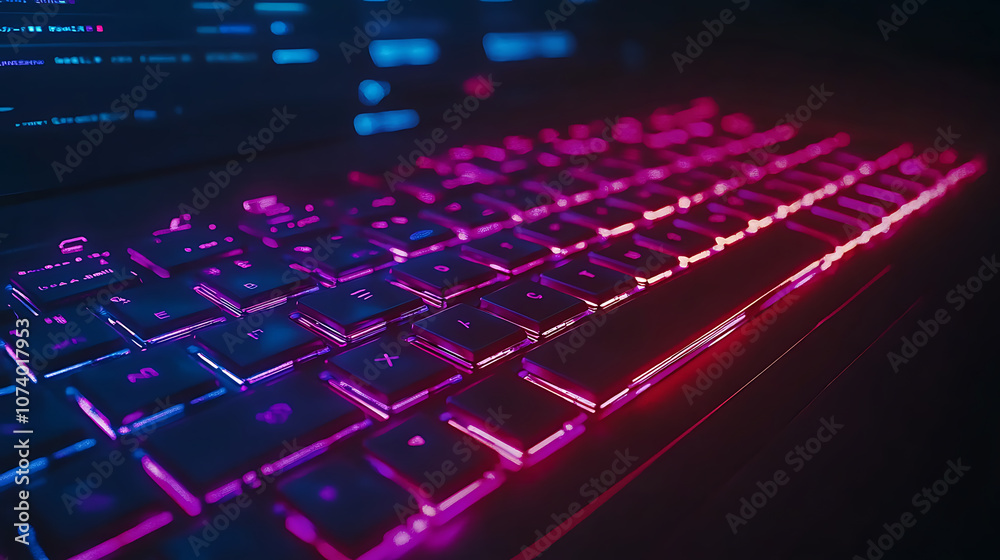 Poster Abstract code lines on a screen with a glowing keyboard, representing the concept of learning to code in a modern, digital environment