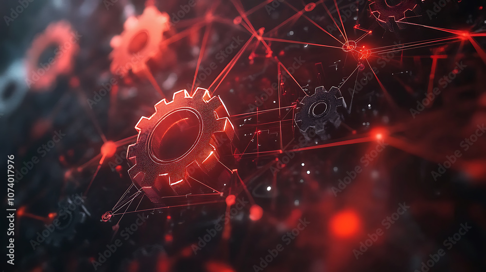Leinwandbilder abstract background with gears and technology elements in gray color on white paper