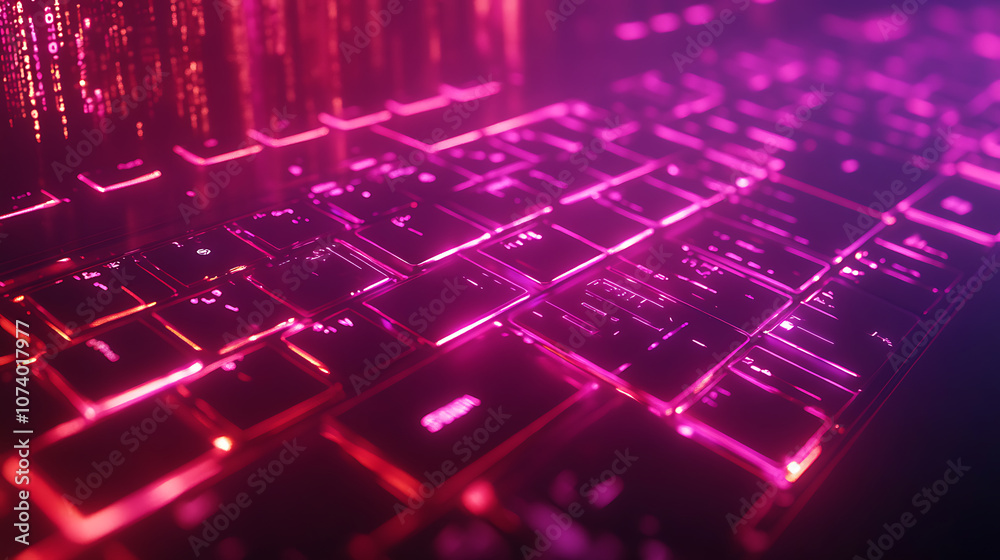Poster Abstract code lines on a screen with a glowing keyboard, representing the concept of learning to code in a modern, digital environment