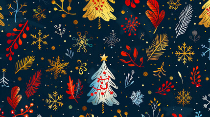 Fototapeta premium Illustration of a forest made of lovely Christmas patterns.