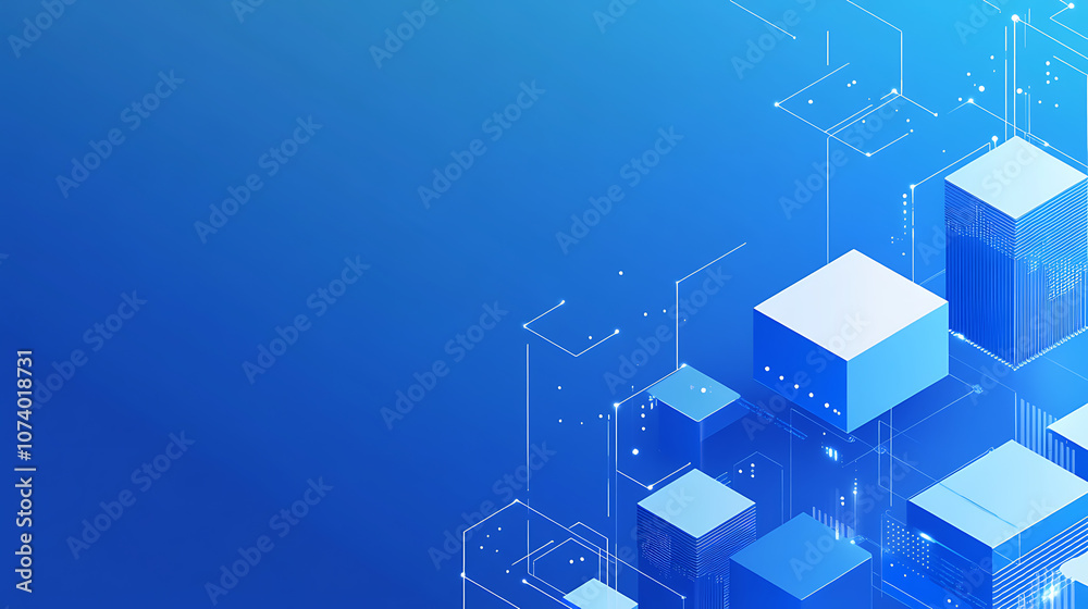 Aufkleber blue background with digital technology and blocks for a web banner, business presentation, or tech 
