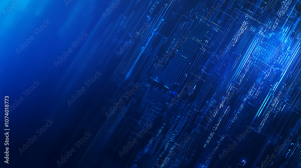Poster blue background with digital technology and blocks for a web banner, business presentation, or tech 