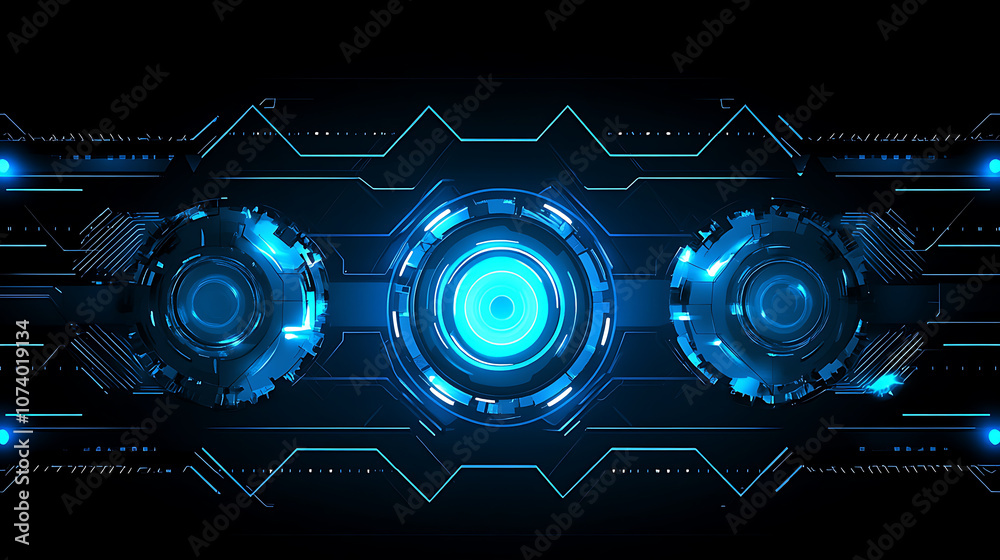 Aufkleber abstract blue digital technology background with gears and cogs, dark blue banner for web design