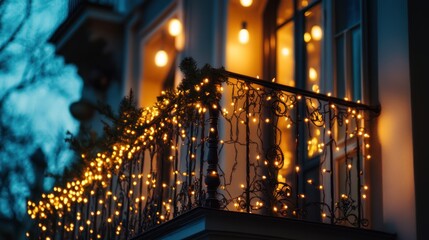 Obraz premium Festive Balcony with Twinkling Lights
