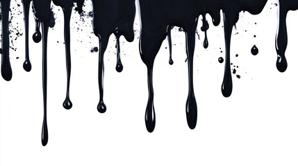 Black Paint Leak On White Background Spilled Paint Ink Splatter Liquid Paint Dripping Down Dripping Black Liquid