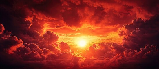 Sun In Dark Clouds On The Red Sky