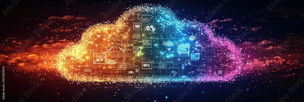 Poster Cloud Computing Network with Connected Digital Icons
