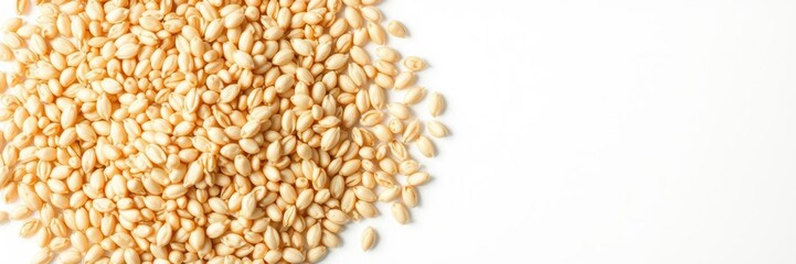 Heap of wheat flour with spikelets isolated on white background, harvest, wheat