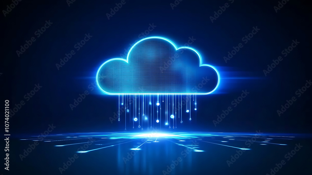 Poster Digital technology background with cloud symbol and data connection in blue color Cloud computing or digital platform concept design