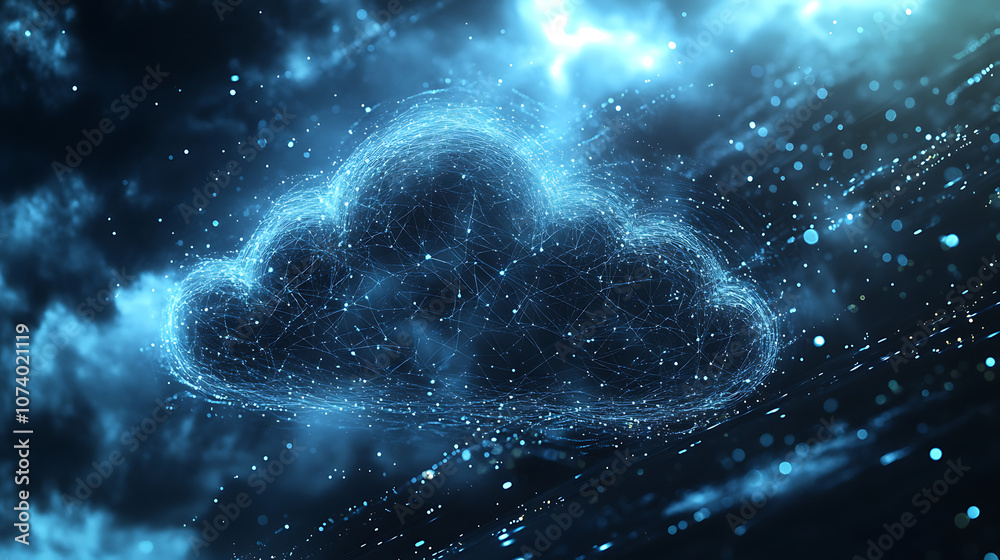 Leinwandbilder Digital technology background with cloud symbol and data connection in blue color Cloud computing or digital platform concept design