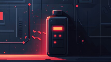 Obraz premium Black Container Alkaline Battery On Dark Background Innovative Energy Storage Line Energy In Black Gig Factory Battery Wall