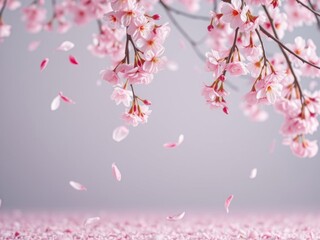 Pink sakura petals falling in soft focus background, nature, season