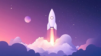 Fototapeta premium Rocket Icon Launching Concept Of Marketing Strategy For Growth Business Success And Investment Development In Products Or Services