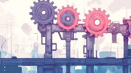 Hand-drawn illustration of a machine with gears, symbolizing the concept of functions in programming, Ideal for educational content on coding and software development